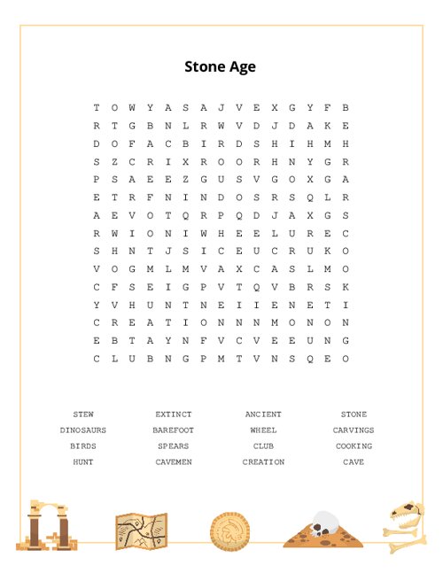 Stone Age Word Search Puzzle