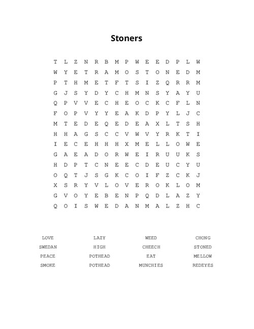 Stoners Word Search Puzzle