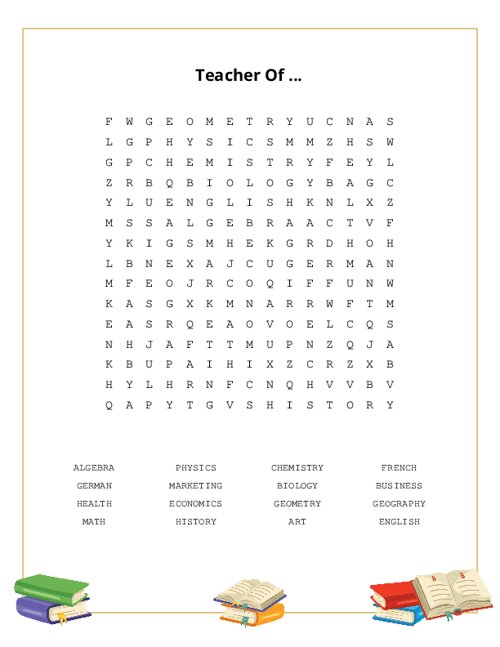 Teacher Of ... Word Search Puzzle