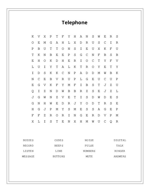 Telephone Word Search Puzzle