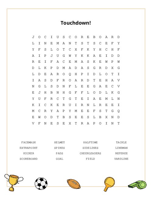 Touchdown! Word Search Puzzle