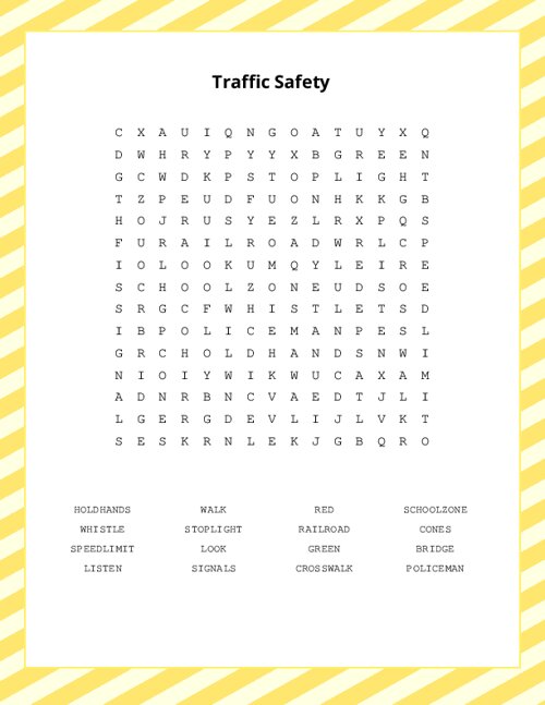 Traffic Safety Word Search Puzzle