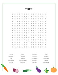 Veggies Word Search Puzzle
