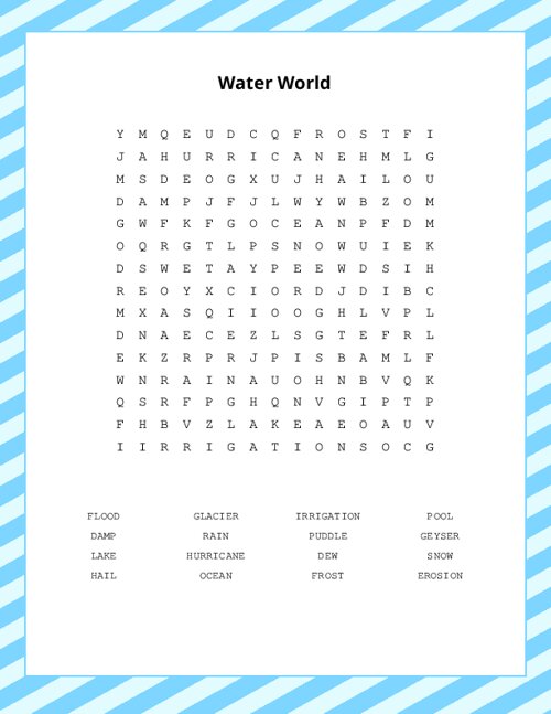 Water World Word Search Puzzle