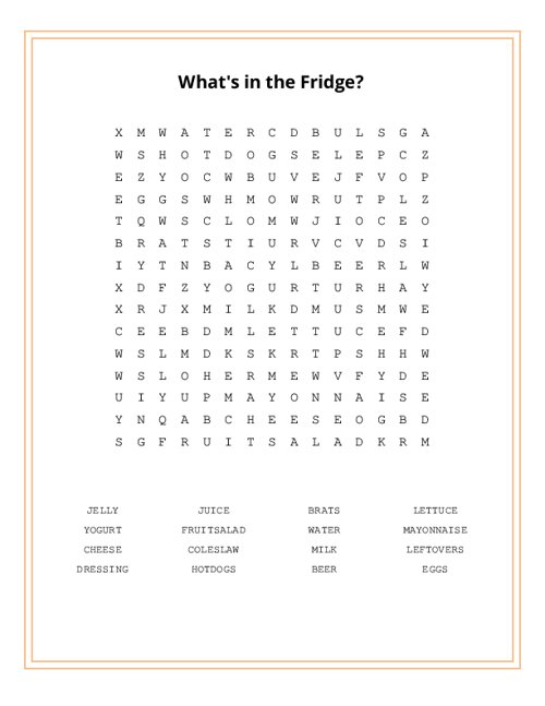 What's in the Fridge? Word Search Puzzle