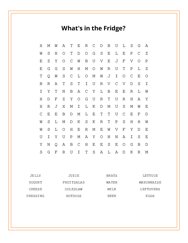 Whats in the Fridge? Word Search Puzzle