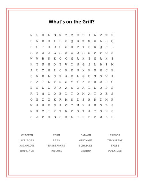 What's on the Grill? Word Search Puzzle