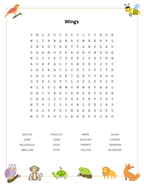Wings Word Search Puzzle