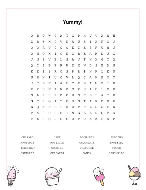 Yummy! Word Search Puzzle