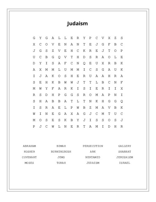 Judaism Word Search Puzzle