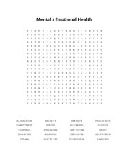 Mental / Emotional Health Word Search Puzzle