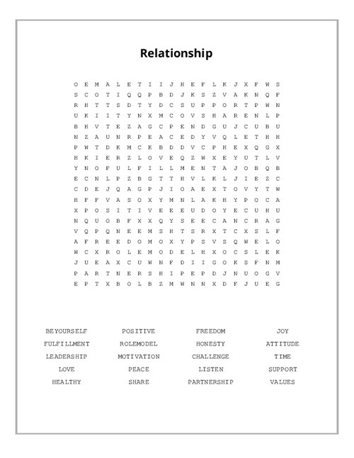 Relationship Word Search Puzzle