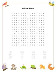 Animal Parts Word Scramble Puzzle