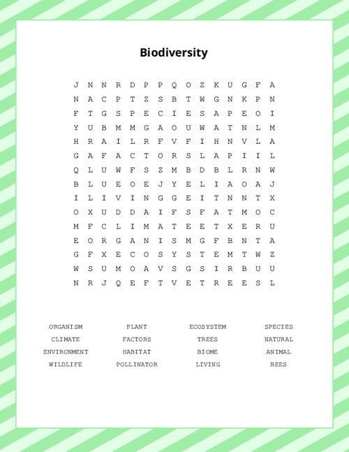 Biodiversity Word Search Puzzle