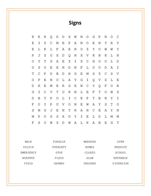 Signs Word Search Puzzle
