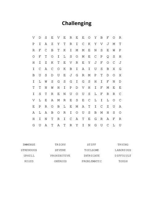 Challenging Word Search Puzzle