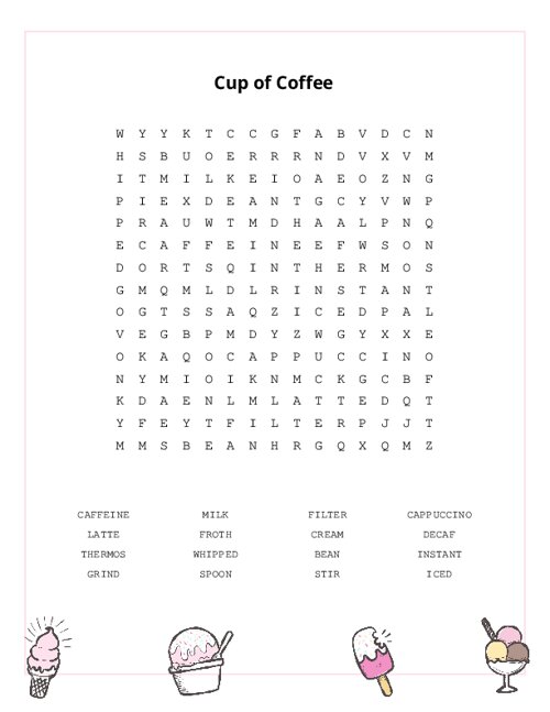 Cup of Coffee Word Search Puzzle