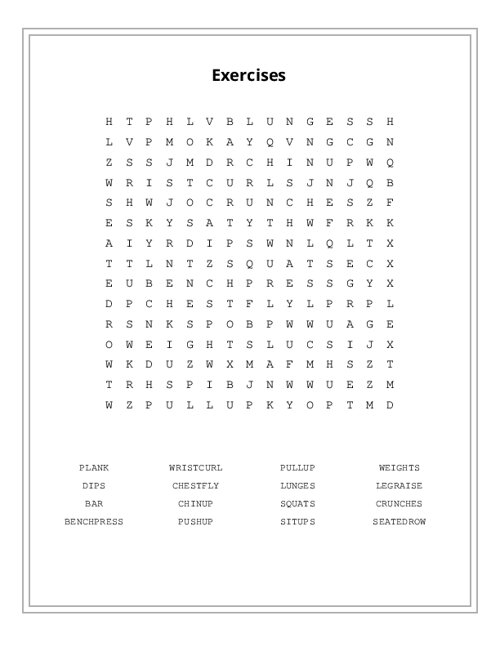 Exercises Word Search Puzzle