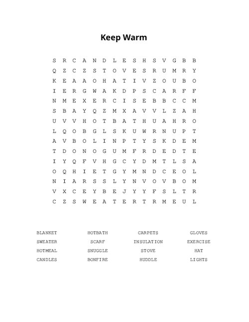 Keep Warm Word Search Puzzle