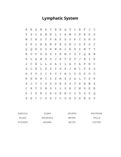 Lymphatic System Word Search Puzzle
