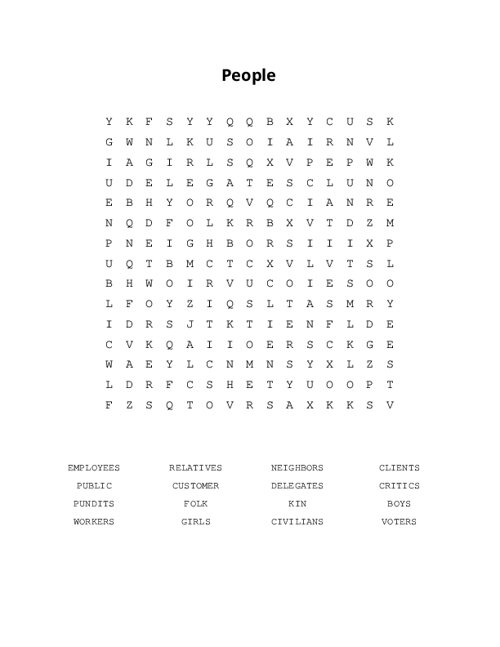 People Word Search Puzzle