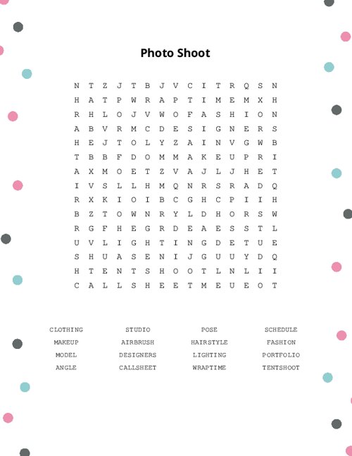Photo Shoot Word Search Puzzle