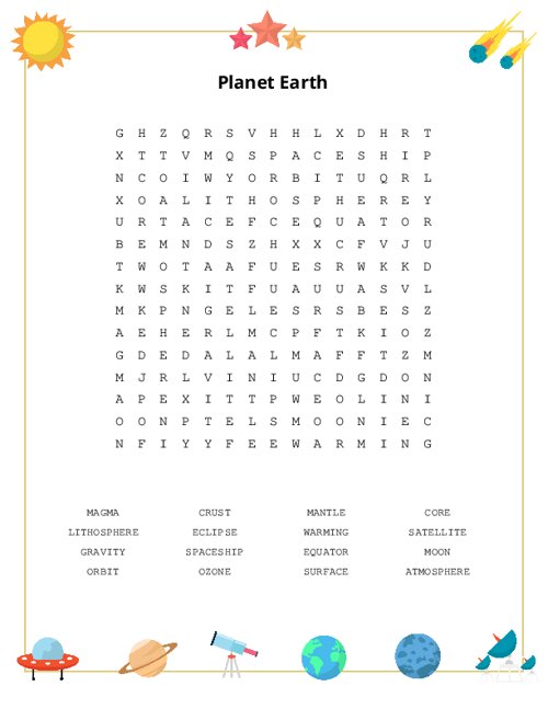 Planet Earth Word Search Puzzle