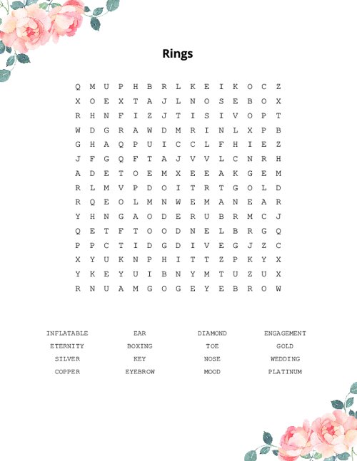 Rings Word Search Puzzle
