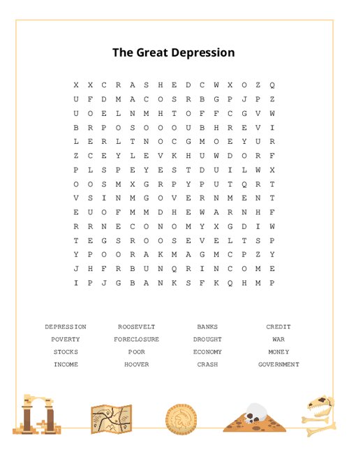The Great Depression Word Search Puzzle