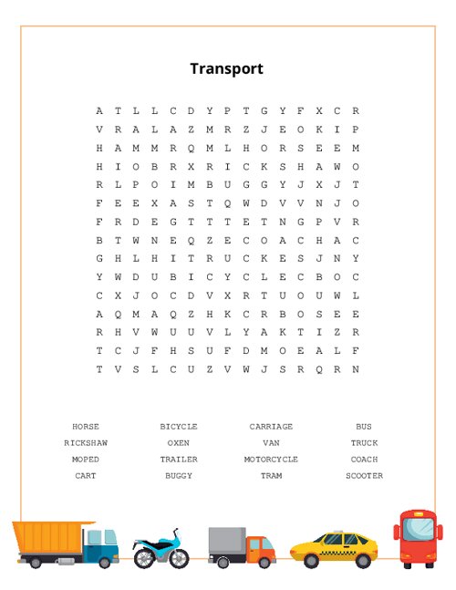 Transport Word Search Puzzle