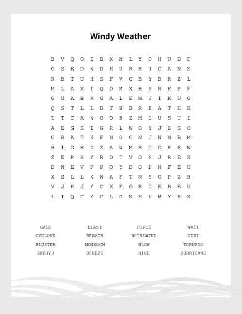 Windy Weather Word Search Puzzle