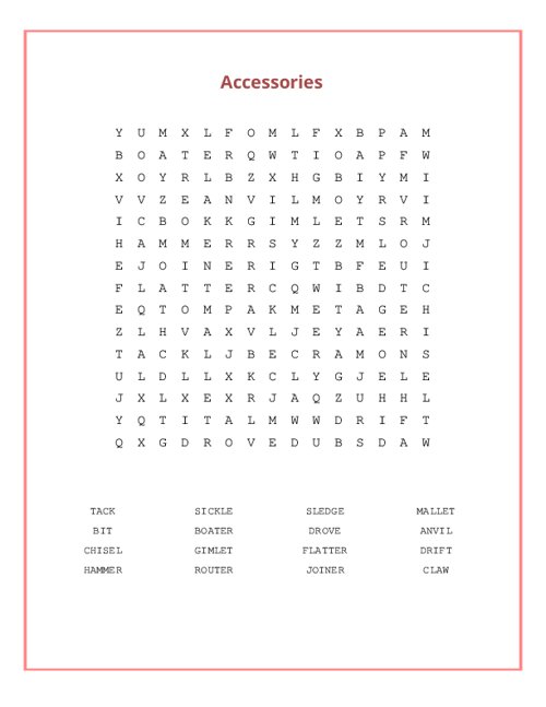 Accessories Word Search Puzzle