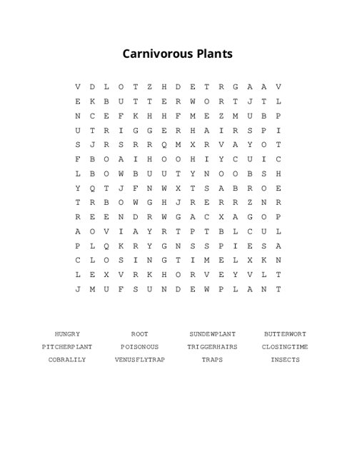 Carnivorous Plants Word Search Puzzle