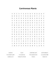 Carnivorous Plants Word Search Puzzle