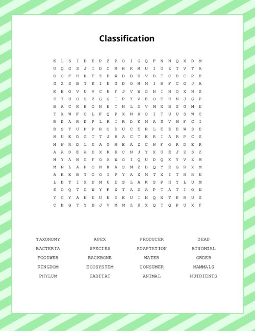 Classification Word Search