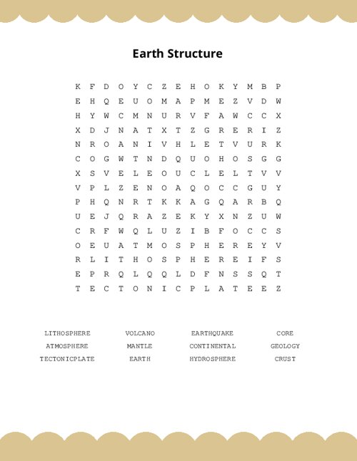 Earth Structure Word Search Puzzle