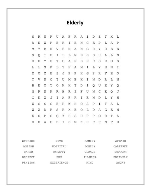 Elderly Word Search Puzzle