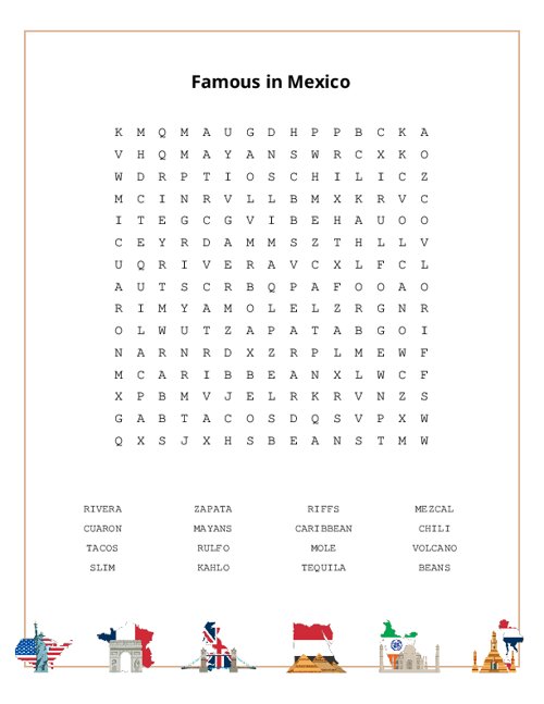 Famous in Mexico Word Search Puzzle