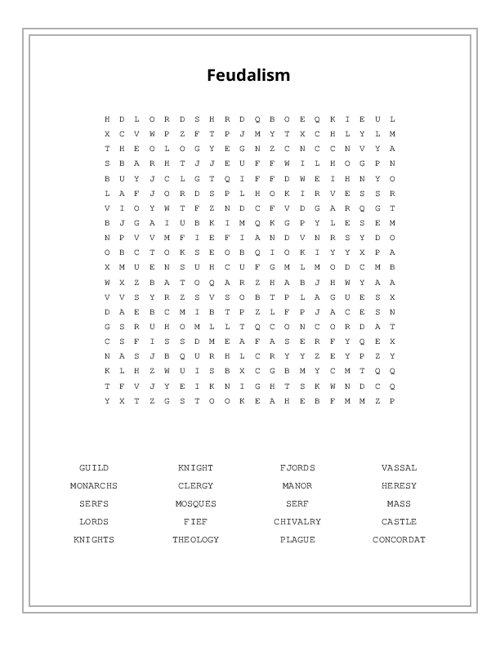 Feudalism Word Search Puzzle
