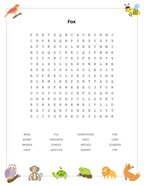 Fox Word Search Puzzle