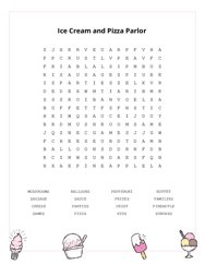 Ice Cream and Pizza Parlor Word Search Puzzle