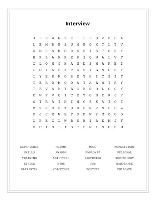 Interview Word Search Puzzle