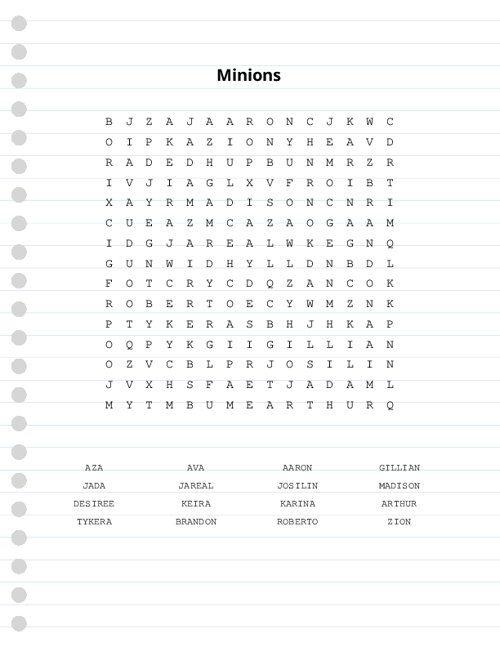 Minions Word Search Puzzle