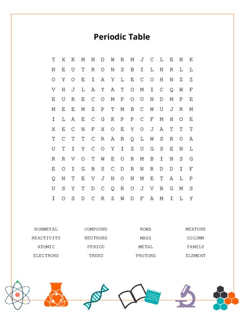 Periodic Table Word Search Puzzle