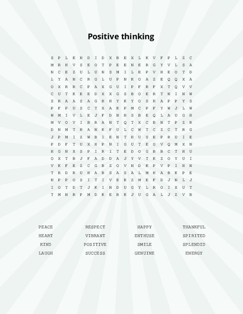 Positive Thinking Word Search