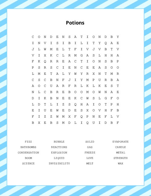 Potions Word Search Puzzle