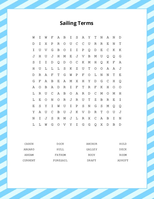 Sailing Terms Word Search Puzzle