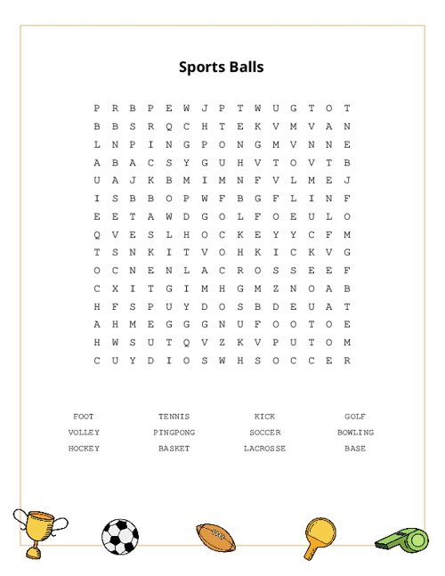 Sports Balls Word Search Puzzle
