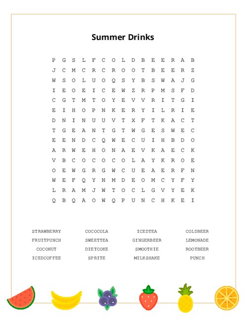 Summer Drinks Word Search Puzzle