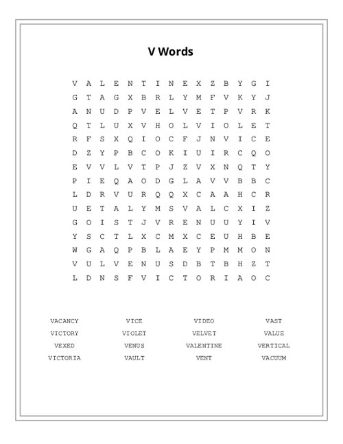 V Words Word Search Puzzle